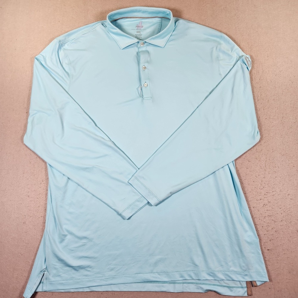 Johnnie-O Featherweight Long Sleeve Polo Mens XXL Aqua Blue UV Protection
